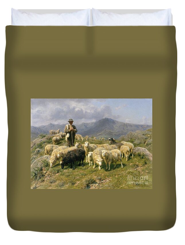 Shepherd Of The Pyrenees Duvet Cover featuring the painting Shepherd of the Pyrenees by Rosa Bonheur