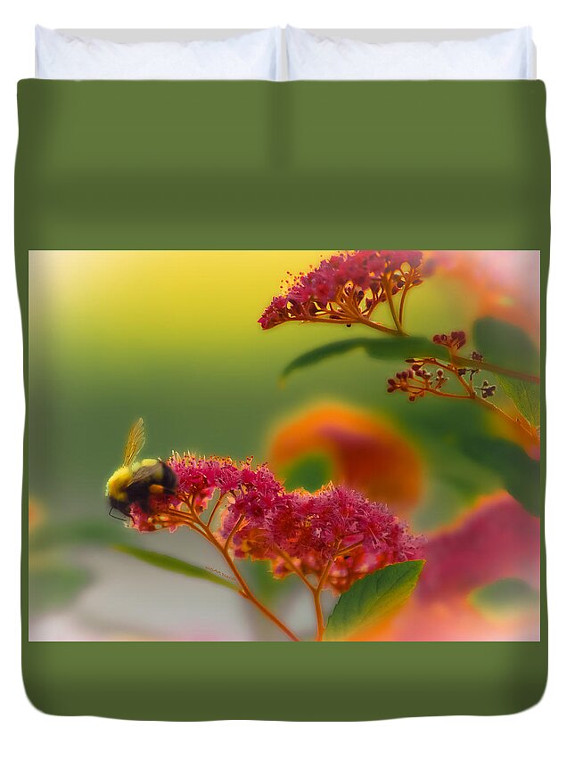 Bumblebee Duvet Cover featuring the photograph Sherbet Pollination by DigiArt Diaries by Vicky B Fuller