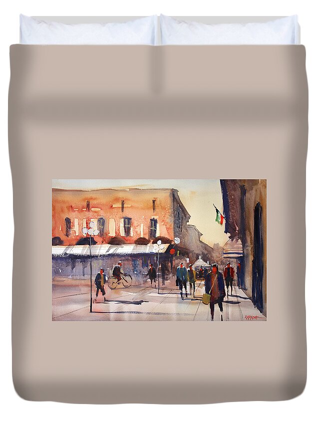 Ryan Radke Duvet Cover featuring the painting Shopping in Italy by Ryan Radke