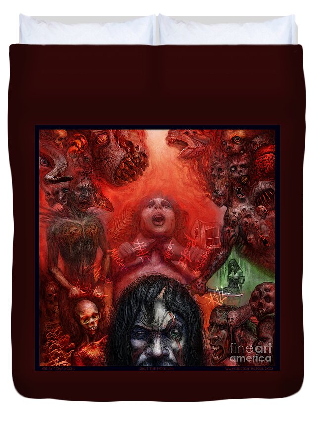 Putrid Pile Duvet Cover featuring the mixed media Shut The F Up by Tony Koehl