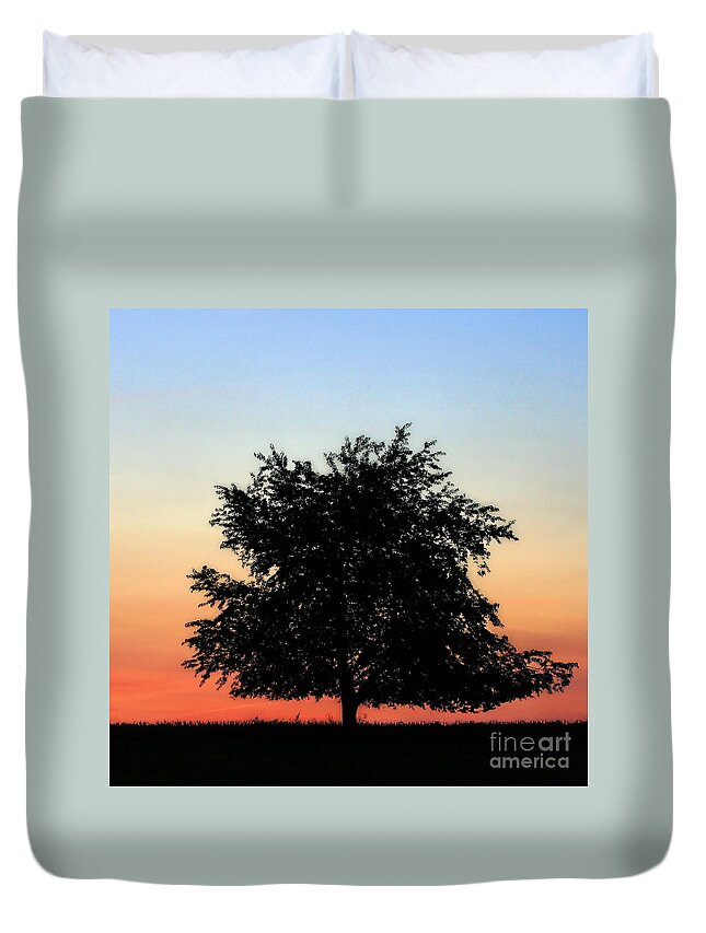 Biophilic Duvet Cover featuring the photograph Make People Happy Square Photograph of Tree Silhouette Against a Colorful Summer Sky by Angela Rath