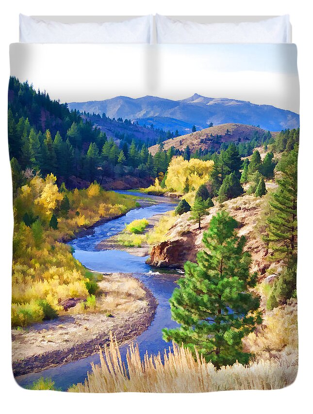 Mountain Stream Landscape Duvet Cover featuring the digital art Silver Creek 2 by L J Oakes