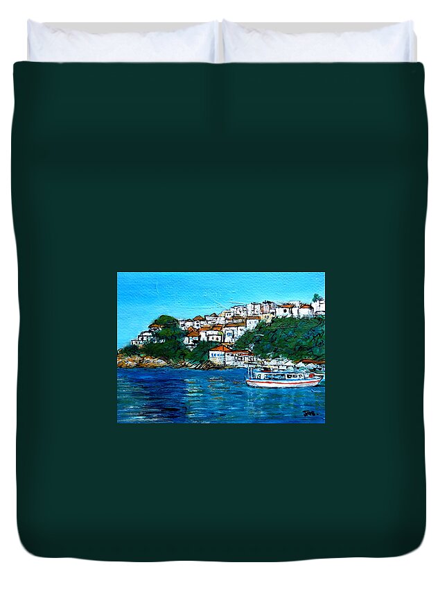 Greece Duvet Cover featuring the painting Skiathos Greece No2 by Jackie Sherwood