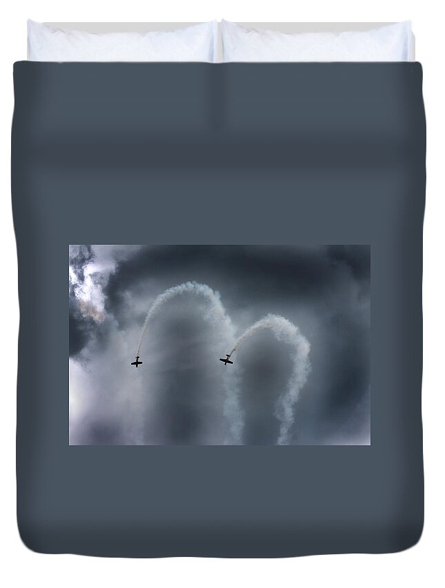 Airplane Duvet Cover featuring the photograph Smoke Signals by Betsy Knapp