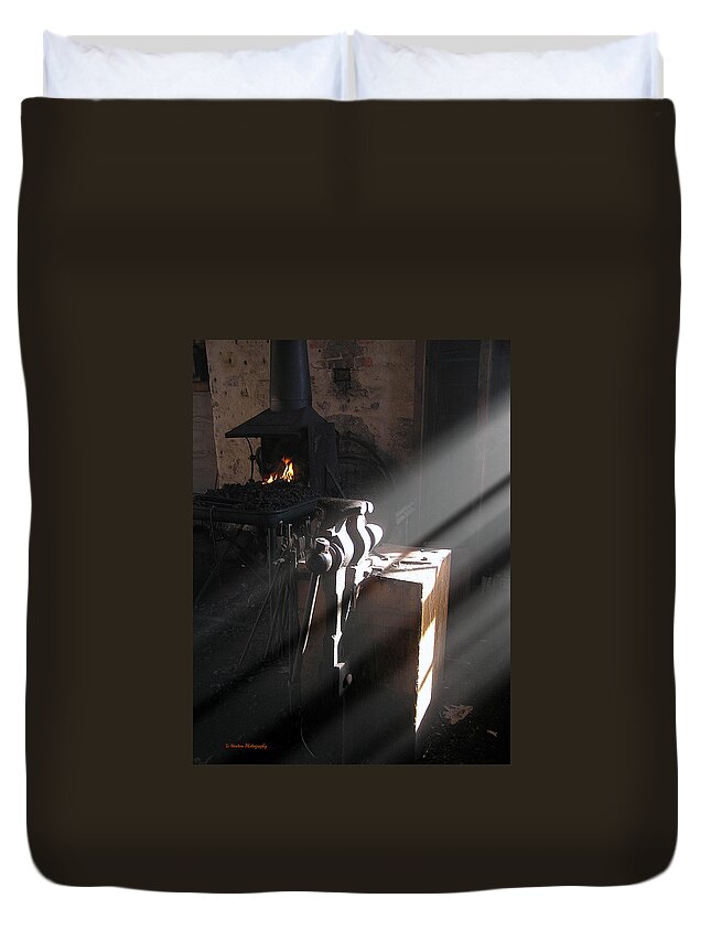 Blacksmith Duvet Cover featuring the photograph Smoky Morning by Li Newton