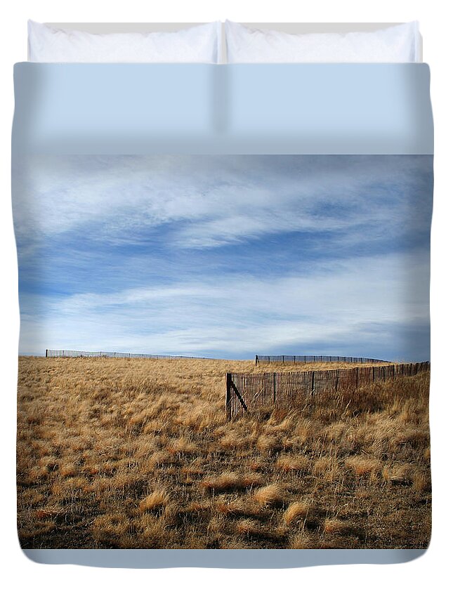 Sky Duvet Cover featuring the photograph Snow Fences by Ric Bascobert