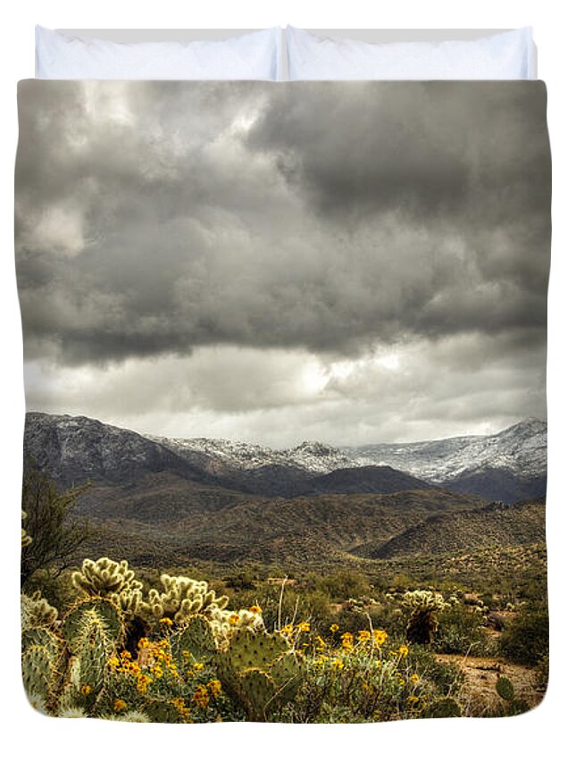Arizona Duvet Cover featuring the photograph Snow in the High Desert by Saija Lehtonen