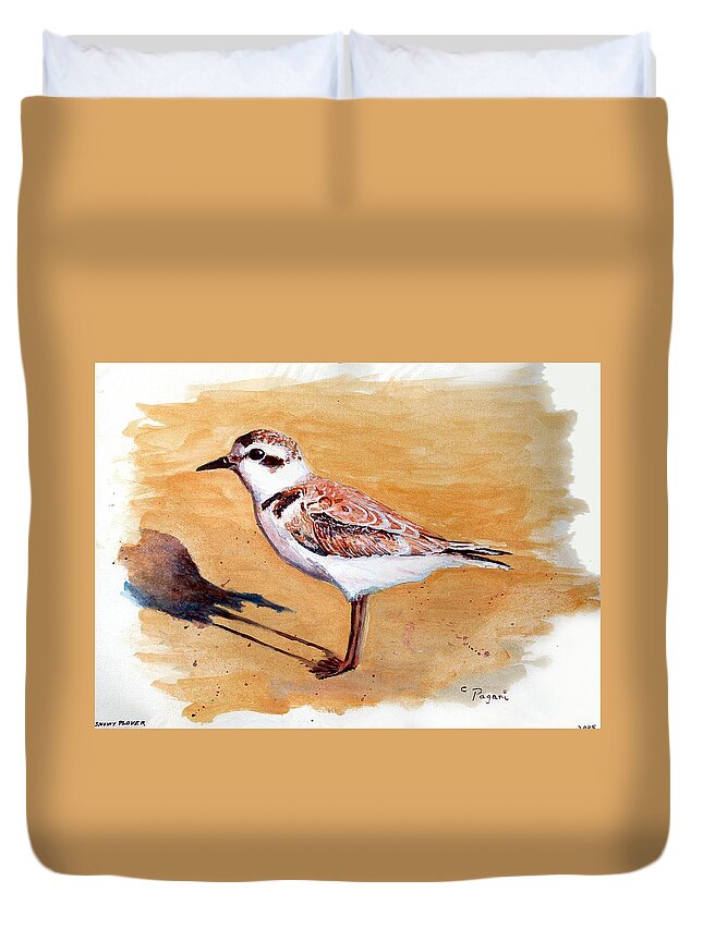 Bird Duvet Cover featuring the painting Snowy Plover by Chriss Pagani