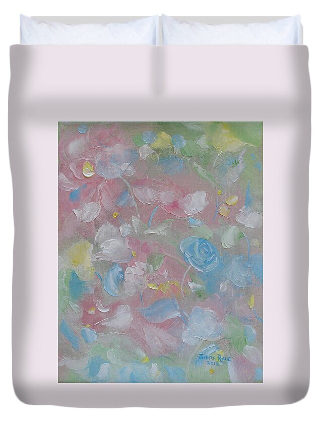 Flowers Duvet Cover featuring the painting Softly Spoken by Judith Rhue
