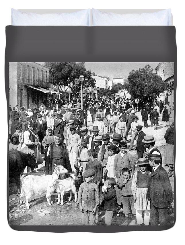 sparta Greece Duvet Cover featuring the photograph Sparta Greece - Street Scene - c 1907 by International Images