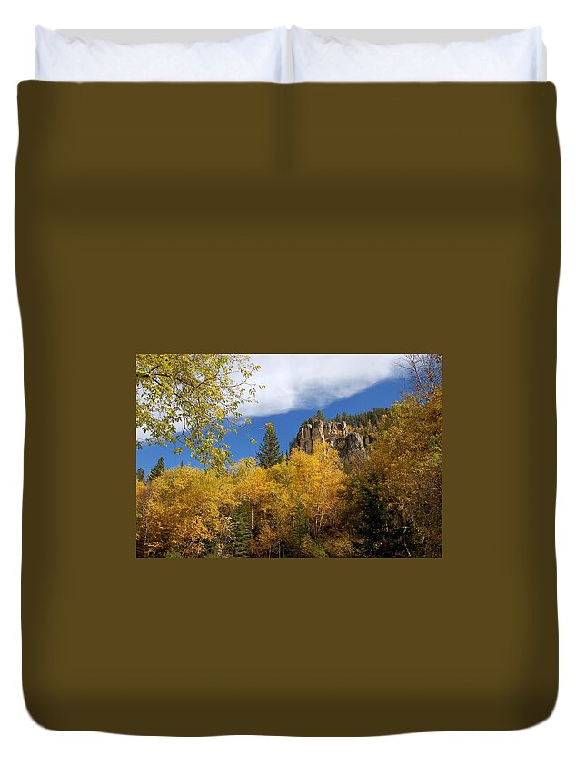 Spearfish Duvet Cover featuring the photograph Spearfish Canyon Fortress in Rock by Greni Graph