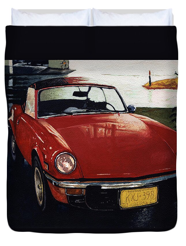 Triumph Duvet Cover featuring the painting Spitfire By Night by David Kleinsasser