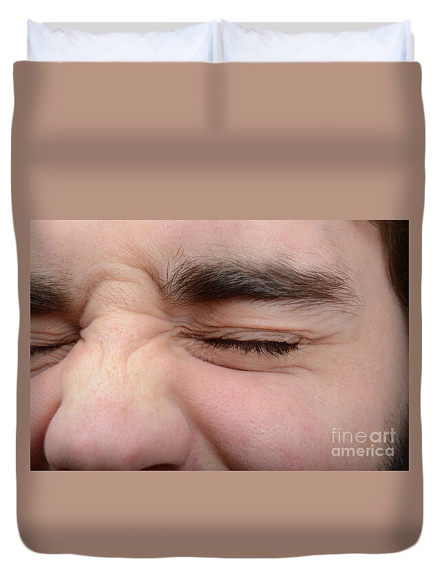 Eyes Duvet Cover featuring the photograph Squinting Eyes by Photo Researchers, Inc.