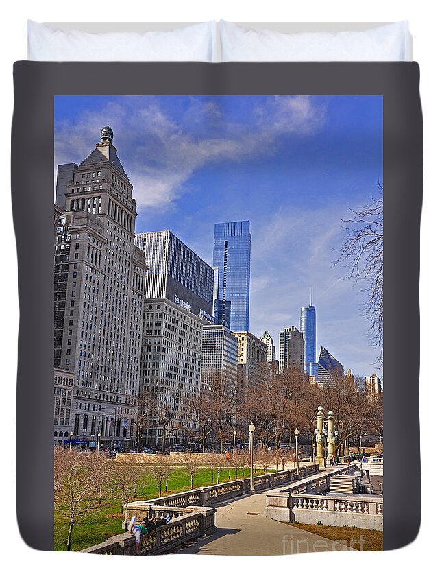 Chicago Panorama Duvet Cover featuring the photograph Stand High and Proud by Dejan Jovanovic