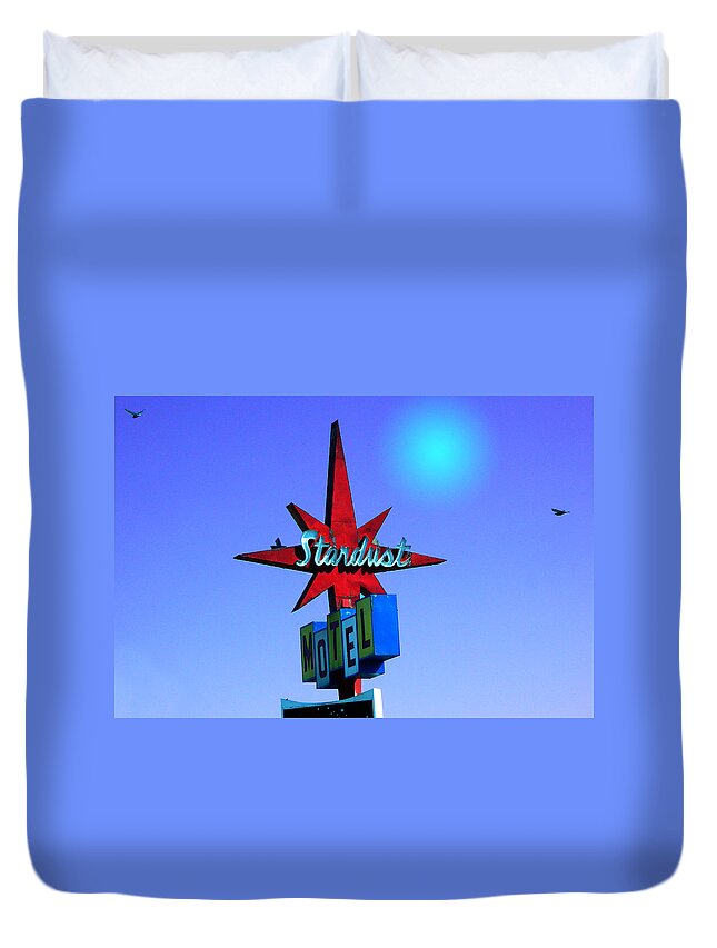 Sign Duvet Cover featuring the photograph Stardust Motel Retro Sign by Kathleen Grace