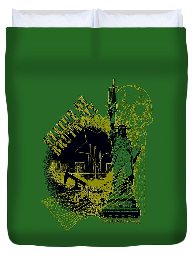 Statue Of Liberty Duvet Cover featuring the mixed media Statue of Brutality by Tony Koehl