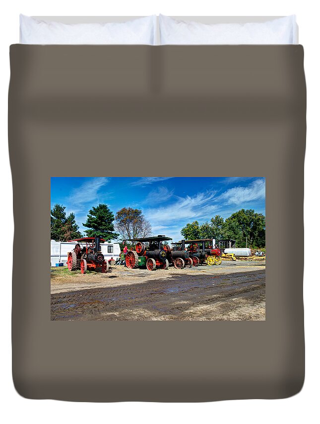 Arcadia Volunteer Fire Company Duvet Cover featuring the photograph Steam Engines lined up by Mark Dodd