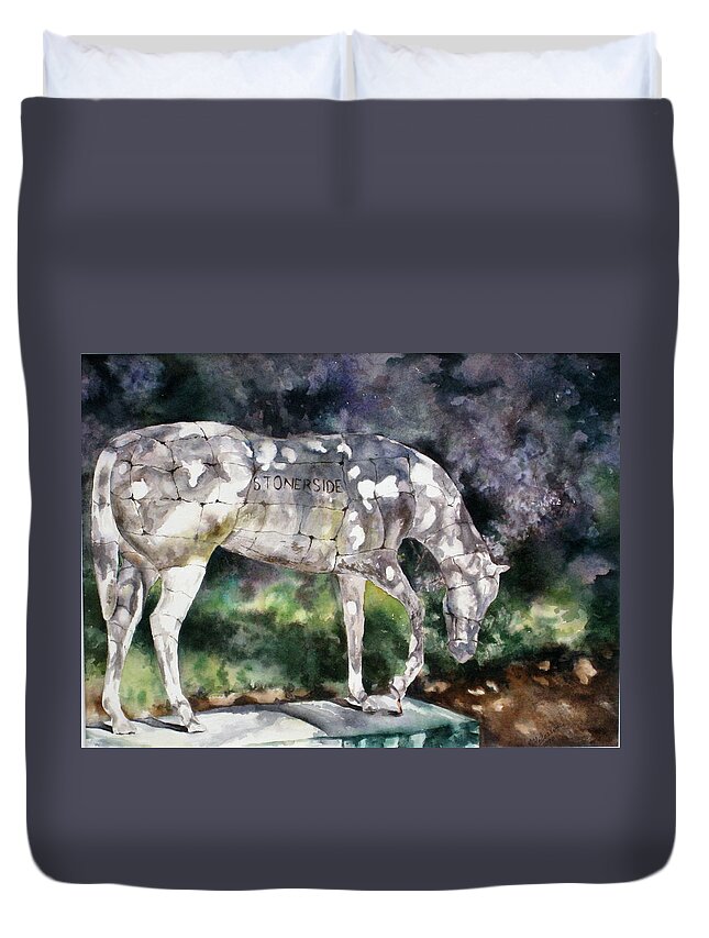 Statue Duvet Cover featuring the painting Stonerside by Mary McCullah