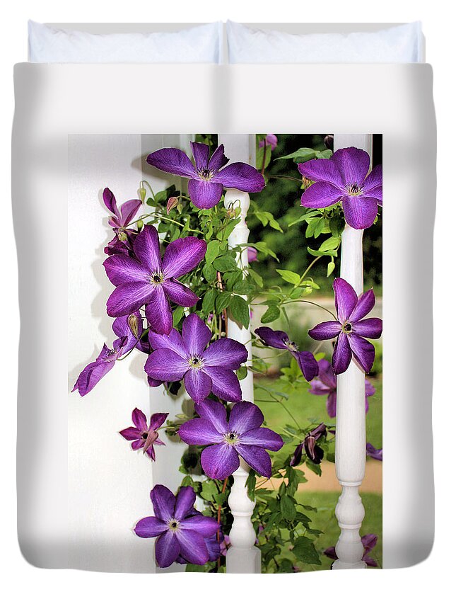 Clematis Duvet Cover featuring the photograph Summer Blooms by Kristin Elmquist