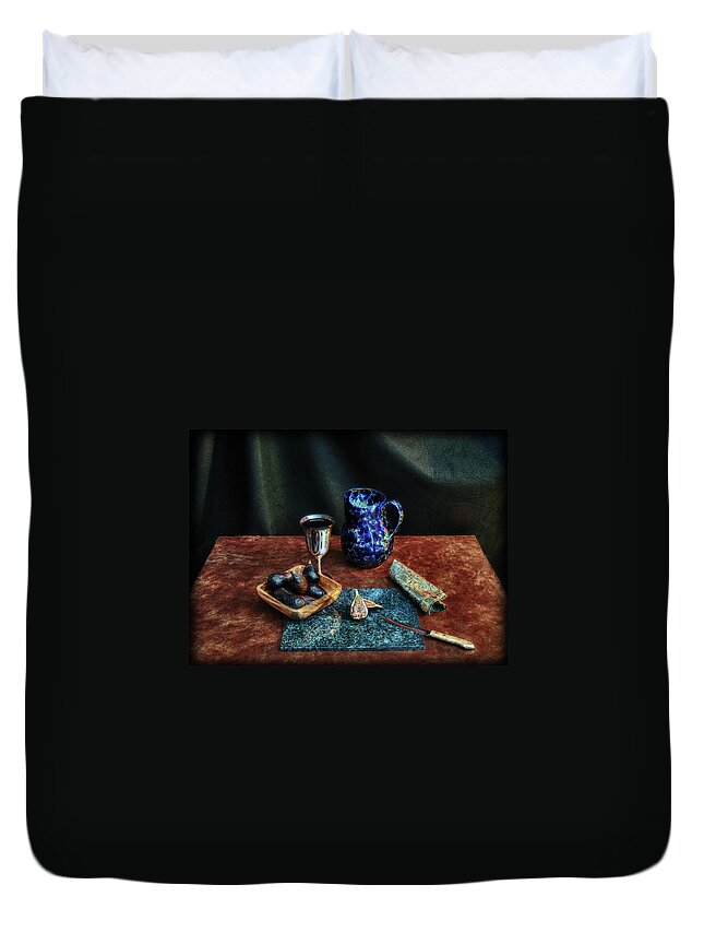 Figs Duvet Cover featuring the photograph Summer Figs And Wine by Mark Fuller