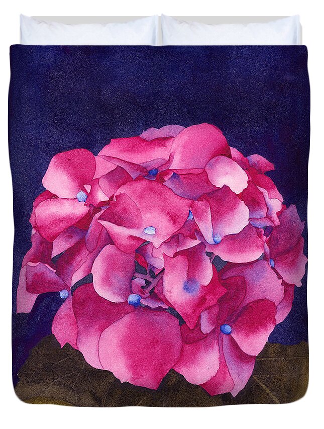 Watercolor Duvet Cover featuring the painting Summer Hydrangea by Ken Powers