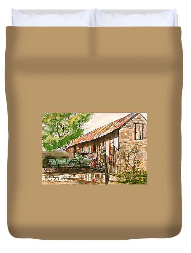 Barn Duvet Cover featuring the painting Summer Shower by Frank SantAgata