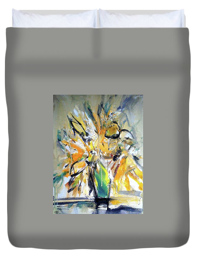 Sunflowers Duvet Cover featuring the painting Sun Flower Day by John Gholson