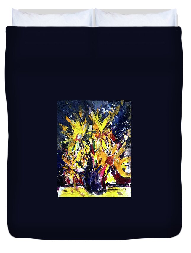 Sunflower Duvet Cover featuring the painting Sun Flower Night by John Gholson