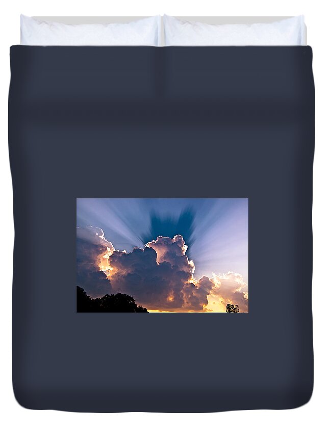 Sun Duvet Cover featuring the photograph Sun Rays and Clouds by Amber Flowers
