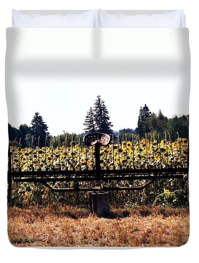 All Art Duvet Cover featuring the photograph Sunflower Farm Scene by Maureen E Ritter