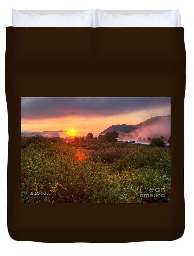 Grand Tetons Duvet Cover featuring the photograph Sunrise at Snake River by Sue Karski