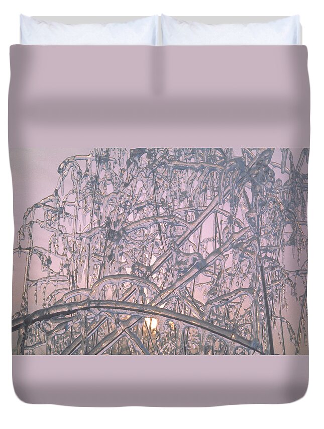 Crystalline Duvet Cover featuring the photograph Sunrise Through Ice Covered Shrub by Tom Wurl