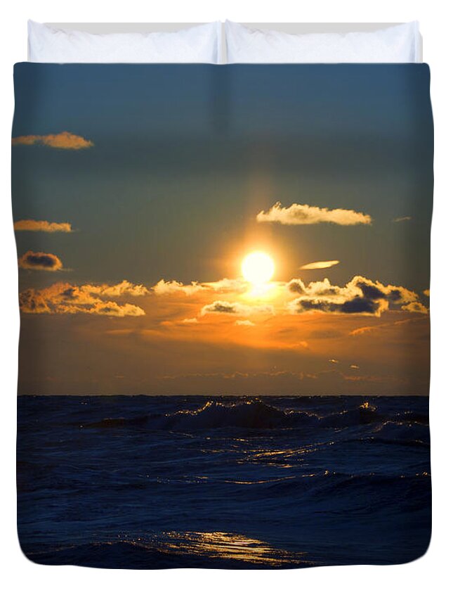 Sunset Duvet Cover featuring the photograph Sunset over the Lake by Scott Wood