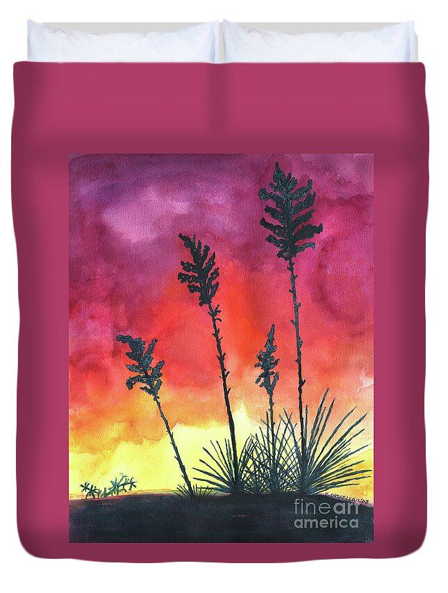 Agave Duvet Cover featuring the painting Sunset Silhouette by Eric Samuelson