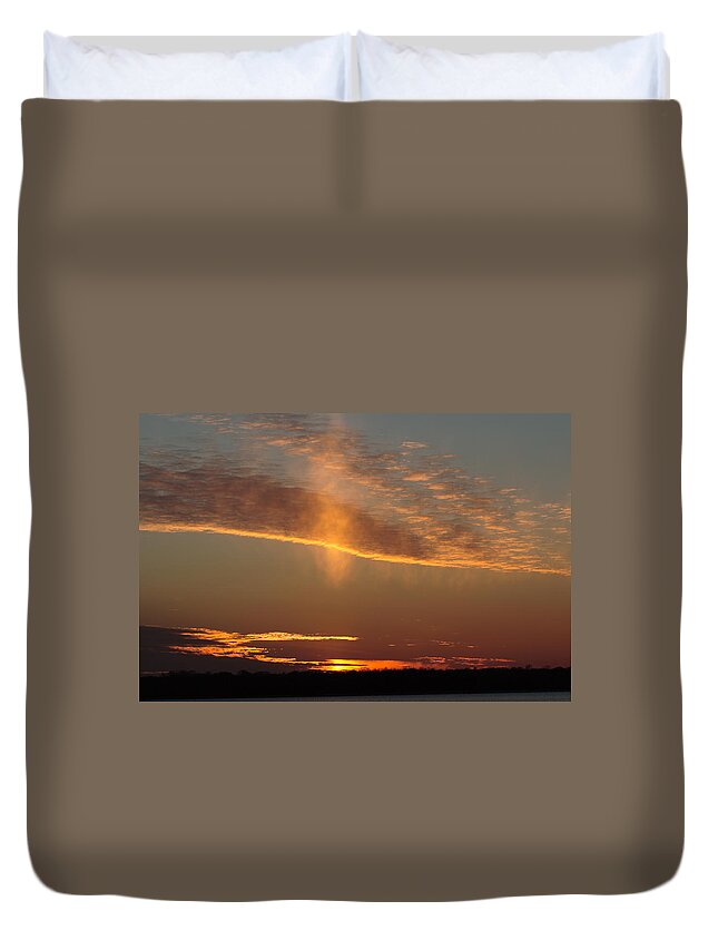 Sky Duvet Cover featuring the photograph Sunset With Mist by Daniel Reed