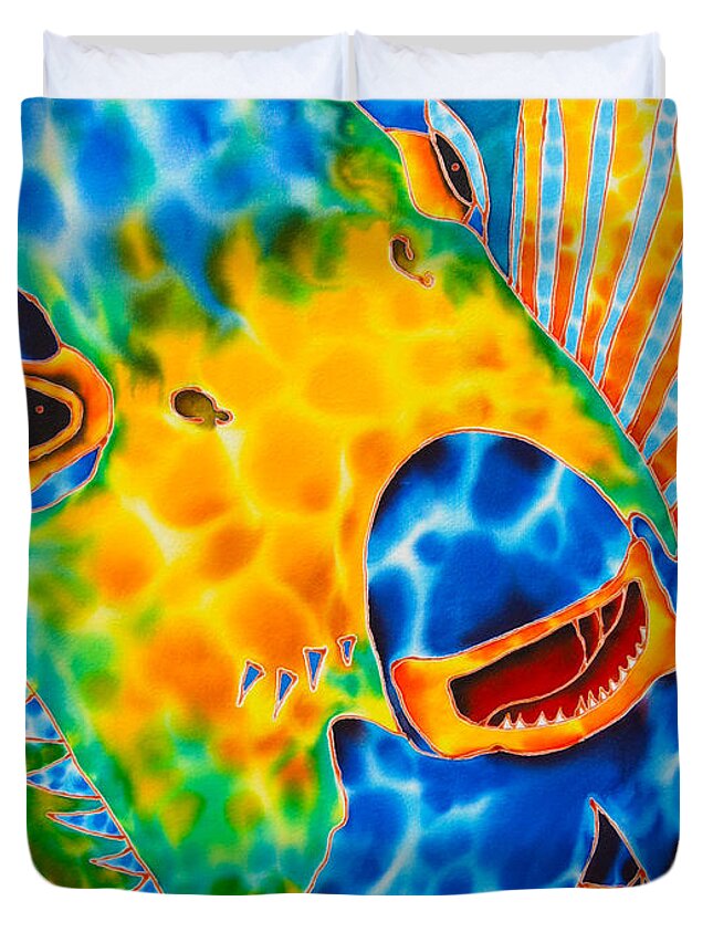 Fish Art Duvet Cover featuring the painting Queen Angelfish by Daniel Jean-Baptiste
