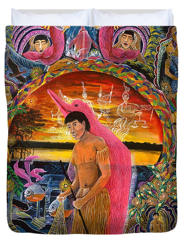 Pablo Amaringo Duvet Cover featuring the painting Supai Pucabufeo by Pablo Amaringo