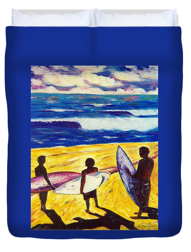Surfers Duvet Cover featuring the photograph Surf's Up by Diana Haronis