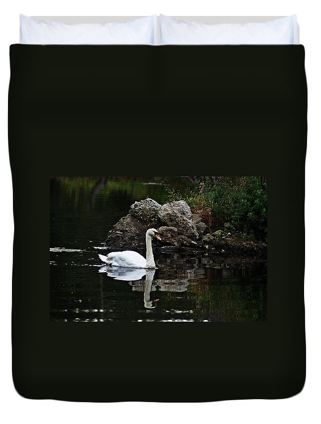 Horn Pond Duvet Cover featuring the photograph Swan I by Joe Faherty