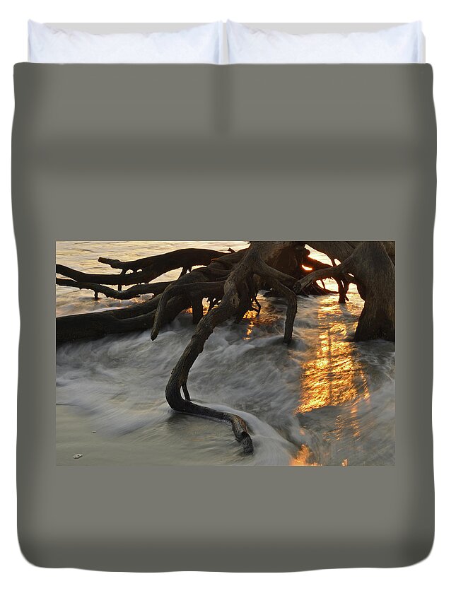 Beach Duvet Cover featuring the photograph Swirling Sunrise on Jekyll Island by Bruce Gourley
