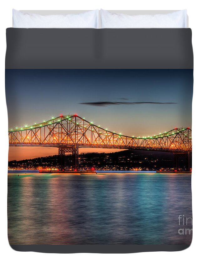 Clarence Holmes Duvet Cover featuring the photograph Tappan Zee Bridge Twilight I by Clarence Holmes