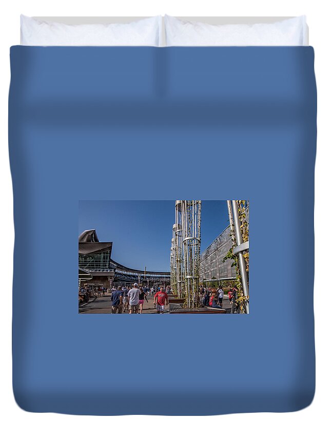 Minnesota Twins Minneapolis Target Field Baseball Crowd Fans Sky Blue Duvet Cover featuring the photograph Target Plaza by Tom Gort