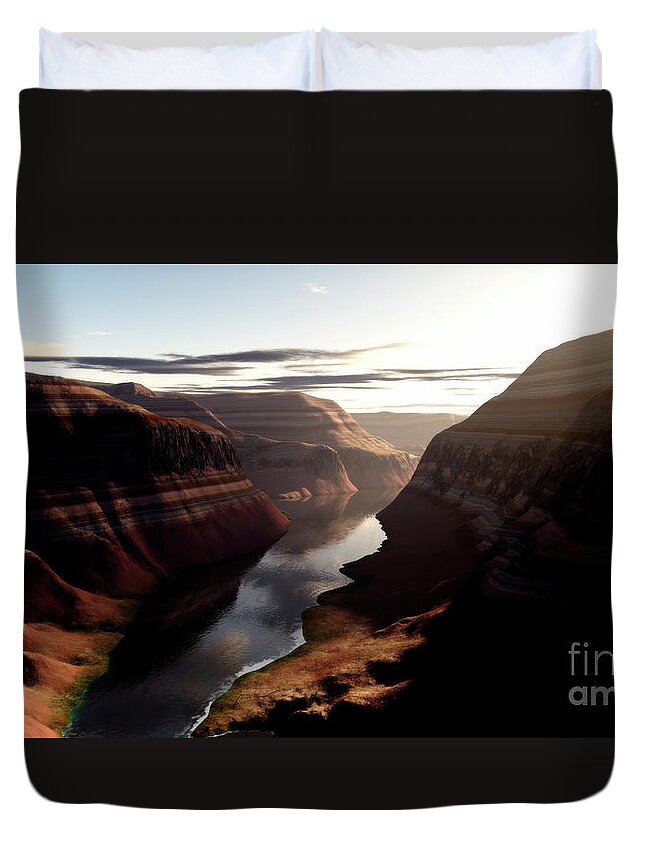 Horizontal Duvet Cover featuring the digital art Terragen Render Of Trail Canyon by Rhys Taylor