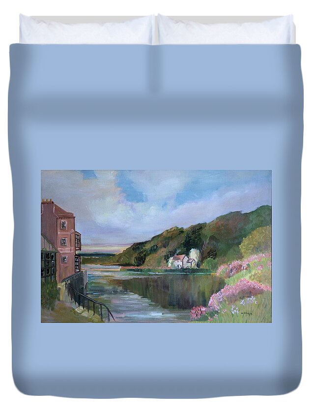 Thames River Duvet Cover featuring the painting Thames River England by Mary Krupa by Bernadette Krupa