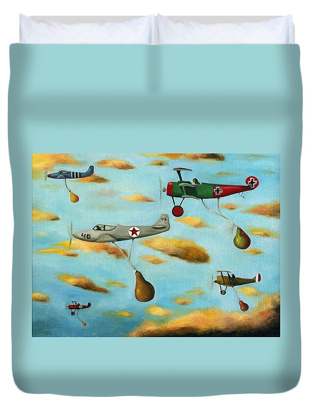Plane Duvet Cover featuring the painting The Amazing Race 7 by Leah Saulnier The Painting Maniac