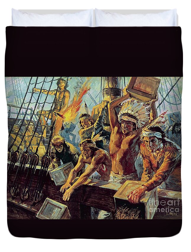 The Boston Tea Party Dressed Up Red Indians Tea Duties American War Of Paintings Duvet Covers