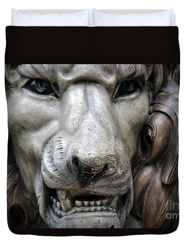 Lion Photos Duvet Cover featuring the photograph The Fierce Lion by Kathy White