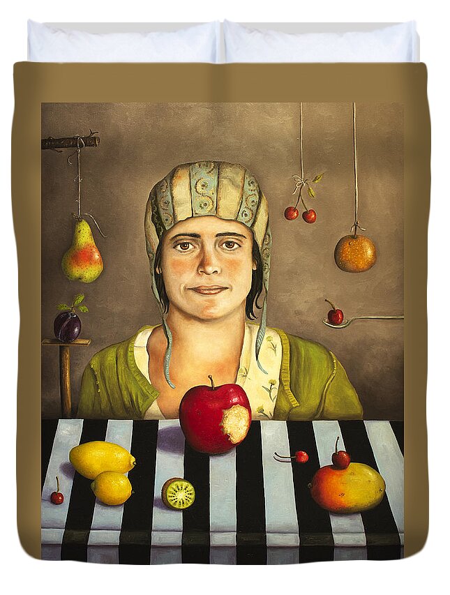 Fruit Duvet Cover featuring the painting The Fruit Collector 2 by Leah Saulnier The Painting Maniac