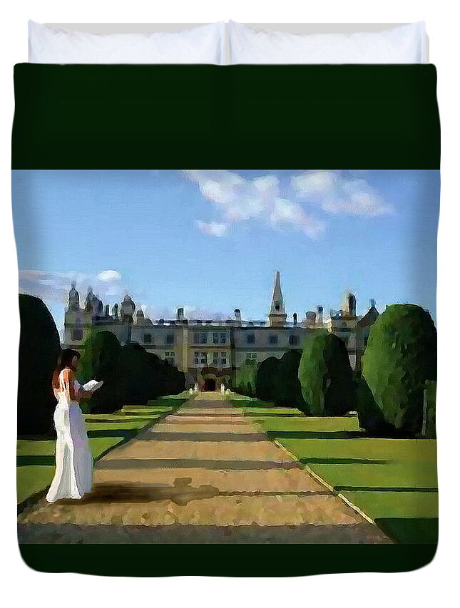 England Duvet Cover featuring the painting The Lady of Burghley House by Jann Paxton