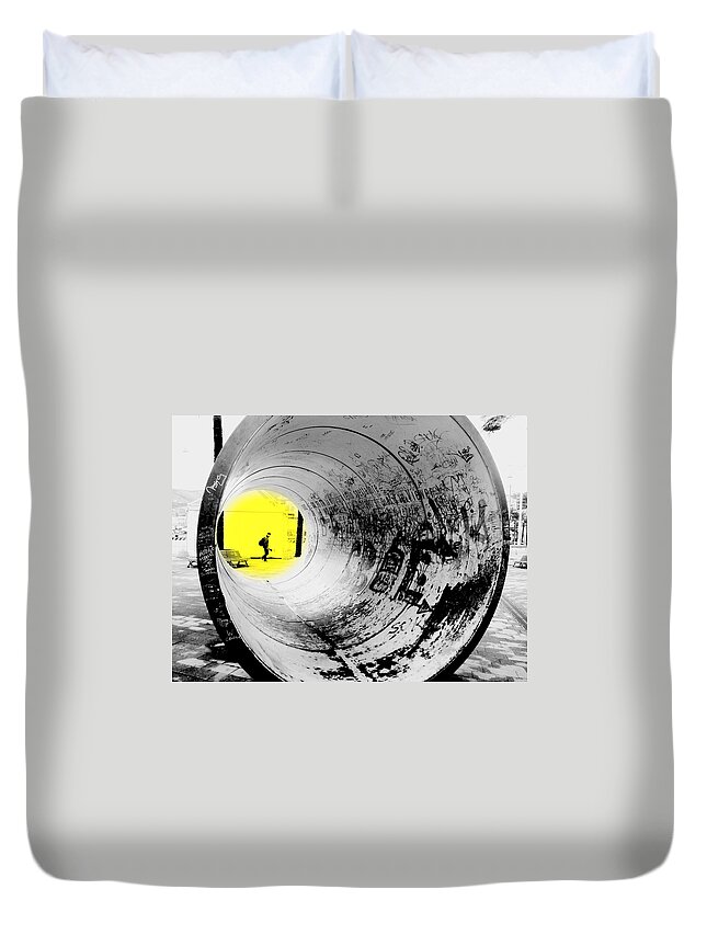 Tunnel Duvet Cover featuring the photograph The Light at the End of the Tunnel by Valentino Visentini